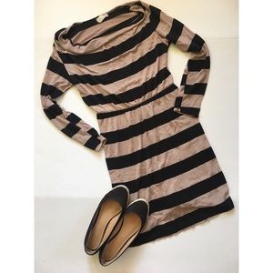 Ross Cream and Black Stripped Sweater Dress
